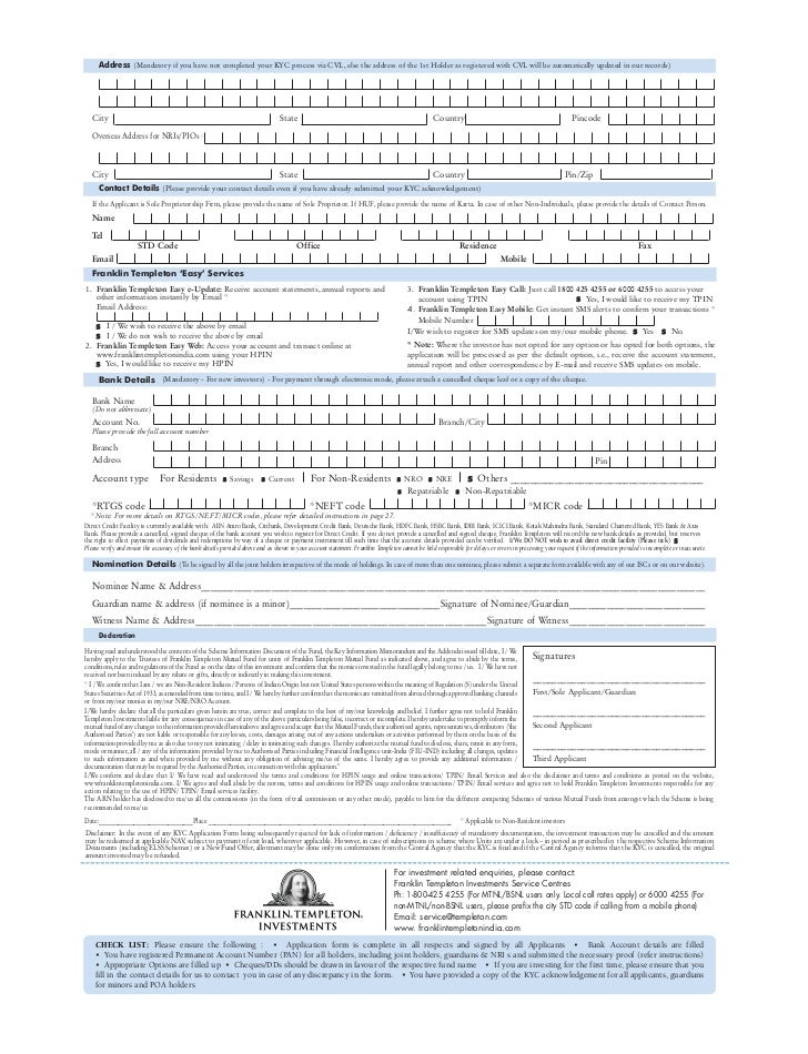 franklin templeton mutual fund application form